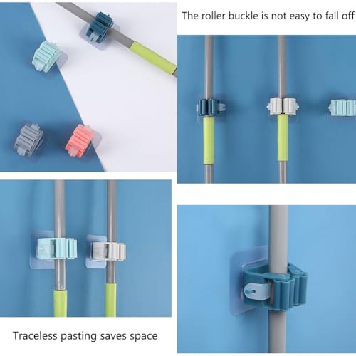Wall Mounted Broom and Mop Holder Clips - 4 Pack Heavy Duty