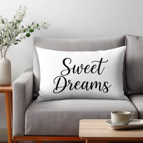 HOMETITUTE Lumbar Pillow Covers Pack of 2 - Satin 12x20 Inch Sweet Dreams Design