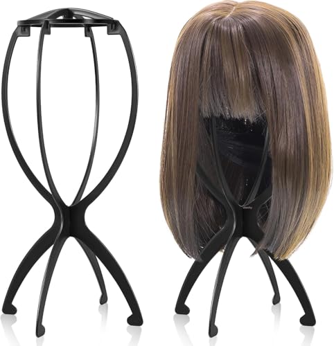 Portable Foldable Wig Stand Holder for Travel - Black 2 Pack