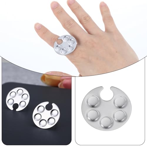 Tyqour 5 Pcs Stainless Steel Wearable Nail Art Mixing Palette Rings Silver