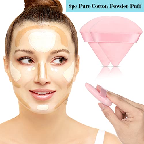 JASSINS 8Pcs Triangle & Round Makeup Powder Puff Set, Soft Velour Wet & Dry Sponge