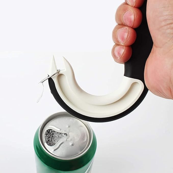 Ergonomic J-Shaped Can and Jar Opener for Weak Hands
