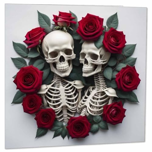 Gothic Skeleton Rose Couple Anniversary Card - 145mm