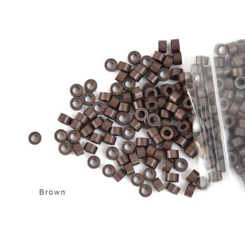 Silicone Lined Micro Links Hair Extension Beads 5.0mm Brown 200 Pcs