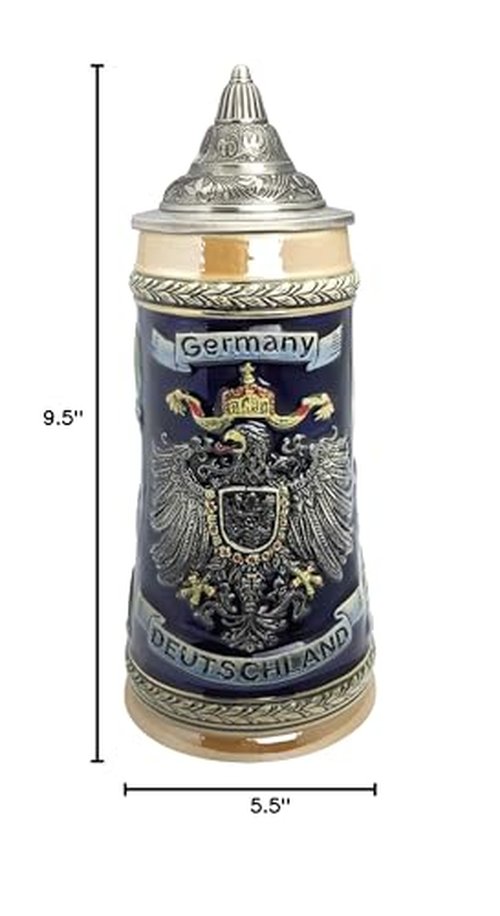 Essence of Europe Gifts 0.7 Liter Deutschland German Beer Stein with Lid - Tankard Blue Hand Painted Engraved Cities of Germany Mug Beer Steins - Tankard Beer Mug