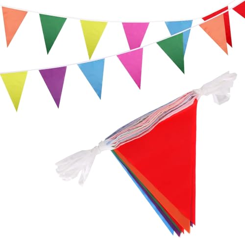 30ft Reusable Rainbow Pennant Banner - 21 Large Flags for Events