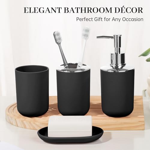 Black Plastic Bathroom Accessory Set - 4 Pcs by RRM
