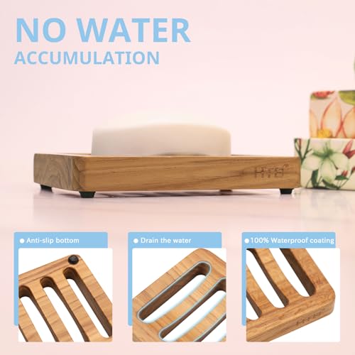 Teak Wood Slotted Soap Holder - 1pc Non-Slip Design for Kitchen Sink