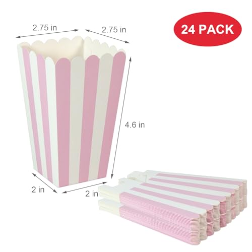 XIEHE 24-Pack Striped Popcorn Boxes – Pink Disposable Food & Candy Cups