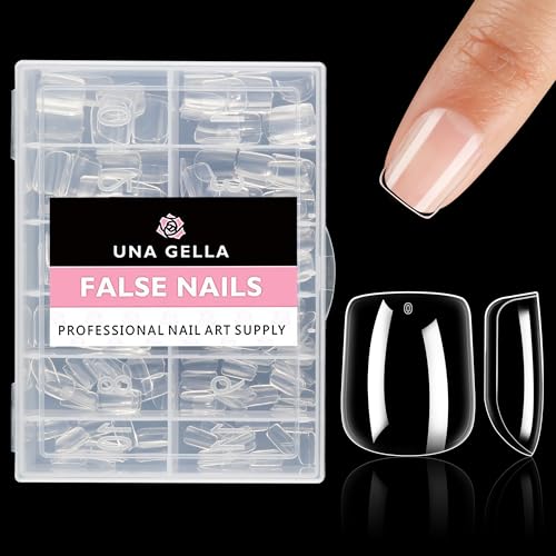 UNA GELLA Extra Short Square Gel Nail Tips - 216 Pcs Clear Full Cover