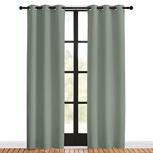 NICETOWN Thermal Insulated Blackout Curtains - Greyish Green, 34"W x 80"L (2PK)