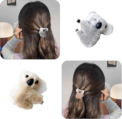 Plush Koala Hair Claw Clips 3-Piece Cute Stuffed Animal Hair Barrettes