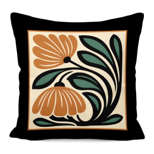 Boho Burnt Orange & Green Floral Pillow Cover 18x18 - White Flower 3