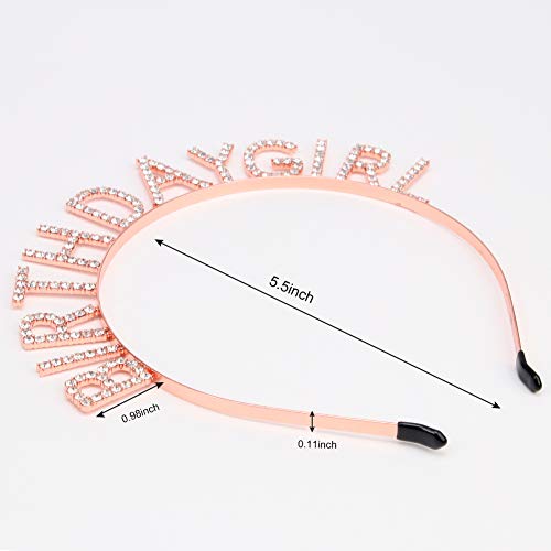 AOPRIE Rose Gold Birthday Girl Crown and Sash Rhinestone Tiara Headband