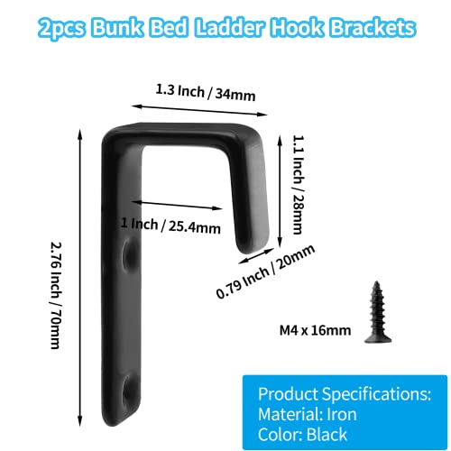 Bivethoi 2pcs Heavy-Duty Bunk Bed Ladder Hook Brackets, 1-Inch Black Iron
