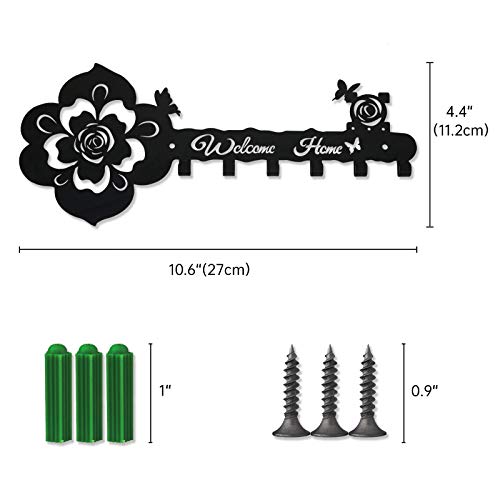 Deveosa Black Rose Metal Key Hanger Rack - Modern Wall Art Hooks