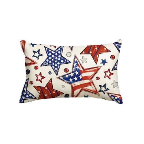 Patriotic Stars and Stripes Throw Pillow Cover | 12x20 Inch | Machine Washable Polyester