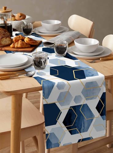 Modern Navy Blue Geometric Table Runner 13x120 Inches for Dining & Kitchen Decor - Washable, Farmhouse Style Variation of THIS listing