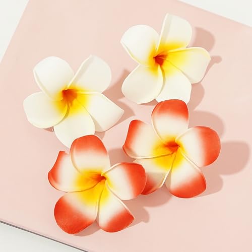 Hawaiian Plumeria Flower Hair Clips 7cm White and Red 4 Pcs