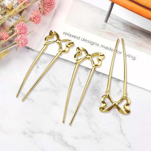 Yitexin 3-Piece Gold Metal French Hair Pins - U-Shaped Hair Forks for Buns