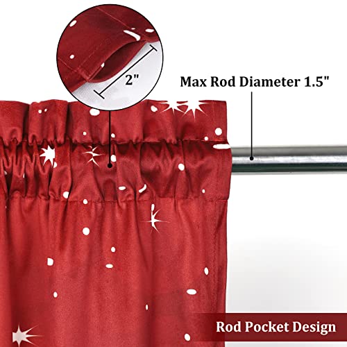 Christmas Velvet Kitchen Curtain Valance with Snowflake Pattern - Red, 52x15 Inches