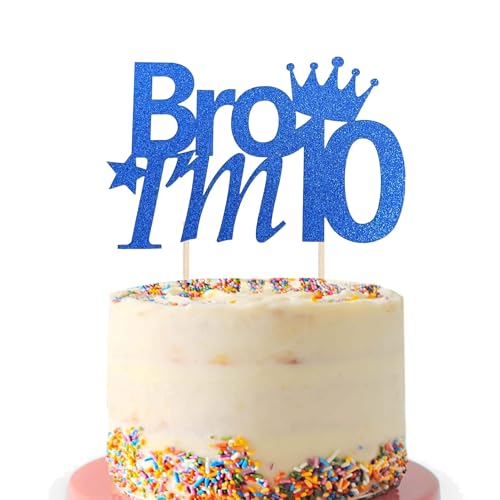 Blue 10th Birthday Cake Topper - Bro I'm 10 Double Digits Party Decor