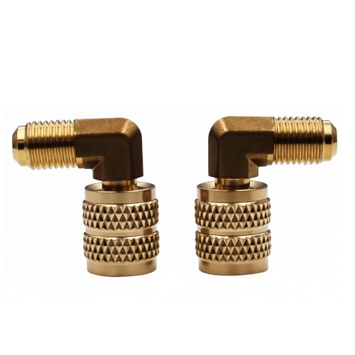 BoginIty 90° R22 to R410 HVAC Adapter, 1/4" to 5/16" Brass Connector