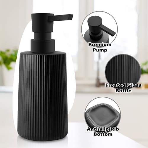 Modern Striped Glass Soap Dispenser - 250ml Pump for Kitchen & Bathroom (2 Pack)