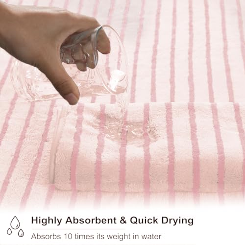 Oliven 2 Piece Pink Cabana Stripe Hand Towels Set - 16"x31" Ultra Soft and Absorbent