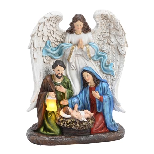 Valery Madelyn Christmas Nativity Scene with LED Light - Red Gold, 7.3"