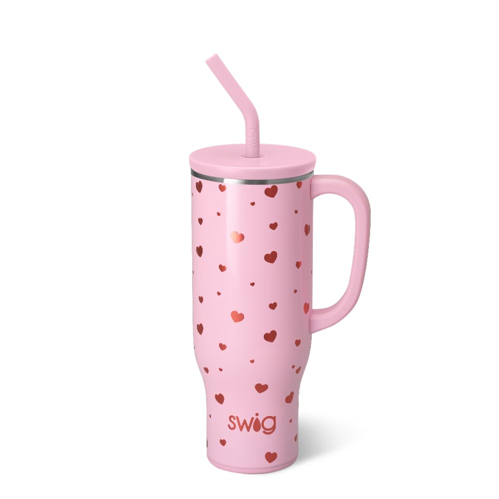Swig Life 30oz Mega Mug, 30oz Tumbler with Handle and Straw, Large Insulated Tumblers, Cup Holder Friendly Travel Mug, Stainless Steel 30 oz Tumbler, Reusable Insulated Water Bottle (Sweethearts)