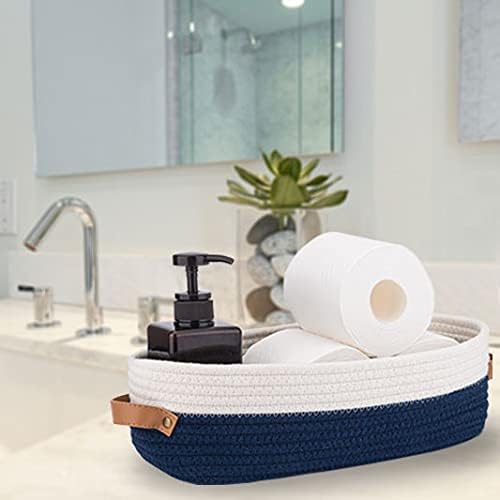 Skiennix Woven Toilet Storage Basket - Farmhouse Decor for Organizing | 13"x5.9"x4" Navy Stitching