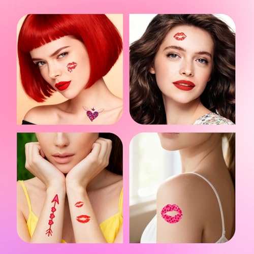 Allyix Kiss Temporary Tattoos - 78 Waterproof Lip Sticker Designs for Parties