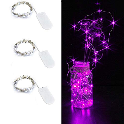 HDSHIMAO 3 Pack Battery Operated Fairy Lights 6.6ft 20 LED Silver Wire Purple