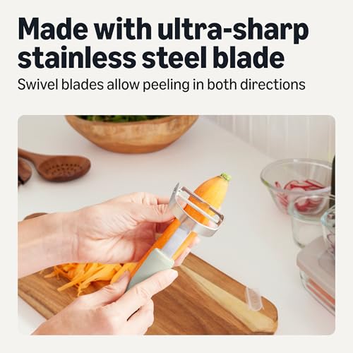 Amazon Basics Vegetable Peelers Set - Ultra-Sharp Stainless Steel, Non-Slip Handle, Dishwasher Safe, 2-Piece