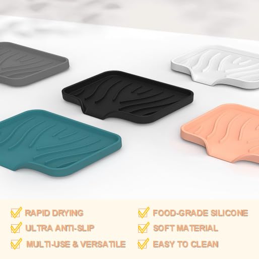 Silicone Soap Dish with Drainer - Fast Drying 2-Pack, Black