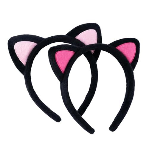 Cat Ears Headband 2 Pack Plush Soft Fuzzy Hair Bands for Women