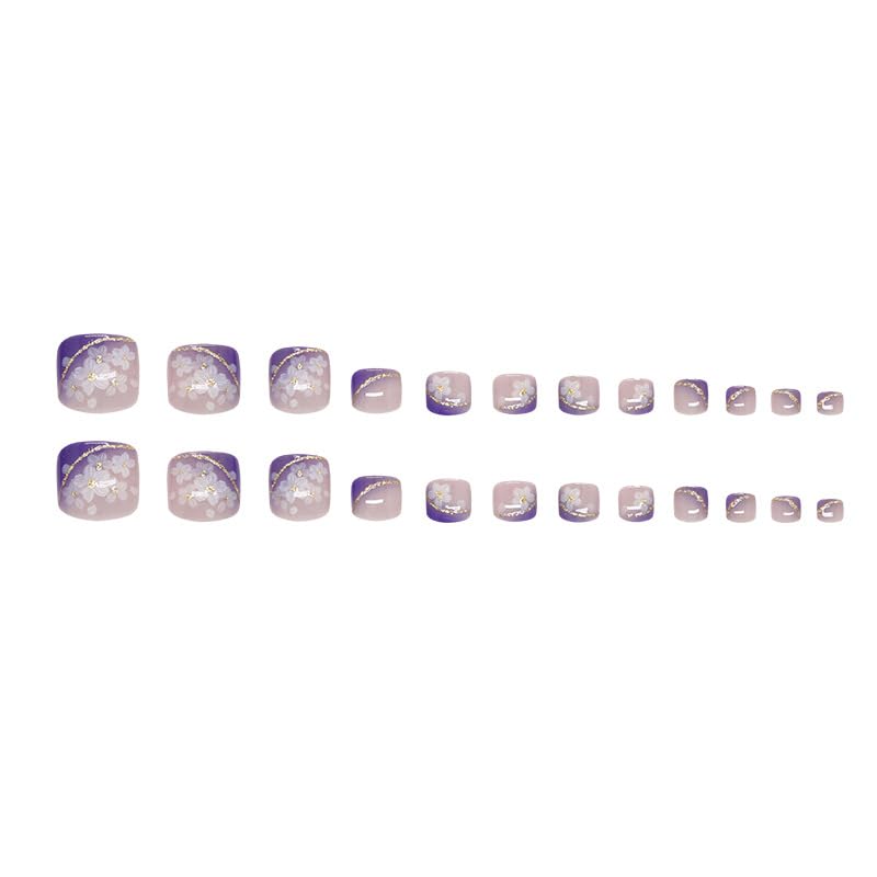 Purple French Square Press-on Toenails Glossy Acrylic False Nails 24 Pcs