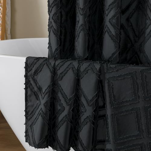 OWENIE Black Shower Curtain Set, 36"W x 72"L, Boho Design with Hooks