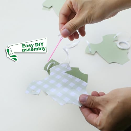 Green Gingham Baby Shower Banner with Bodysuit Garland