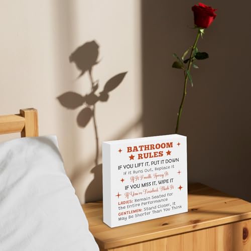 Funny Bathroom Rules Wood Box Sign Humorous Toilet Decor Plaque