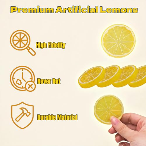 Set of 12 Realistic 2-Inch Artificial Lemon Slices for Decor
