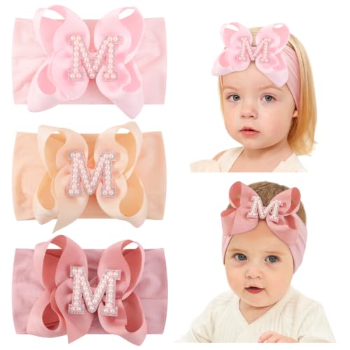 Jollybows 3PCS Baby Girls Bow Headbands Soft Nylon Elastic Hair Accessories