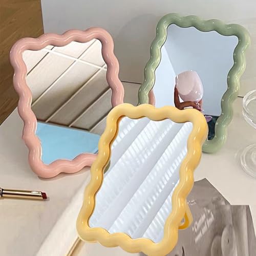 Green Wavy Irregular Desk Makeup Mirror with Adjustable Bracket