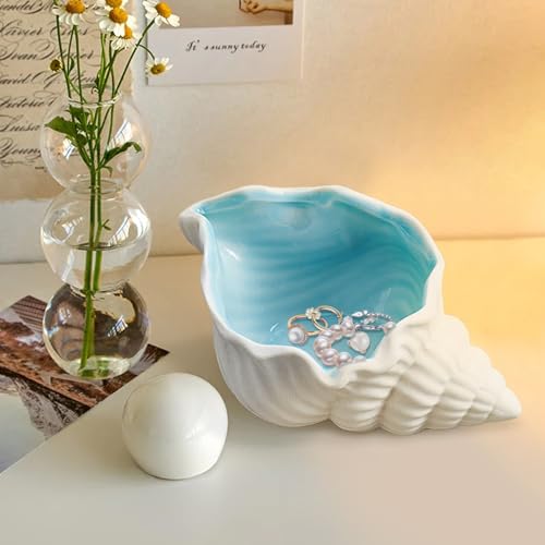 Ocean Ceramic Jewelry Tray - Aqua Shell Trinket Dish (Style A)