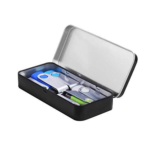 Gere 4-Pack Black Metal Rectangular Hinged Tin Boxes for Storage
