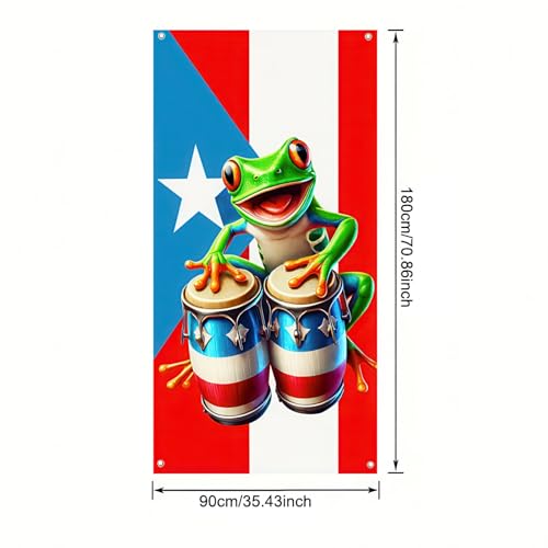 BlissYard Puerto Rico Door Cover 35x71 Inch Frog Drum Banner