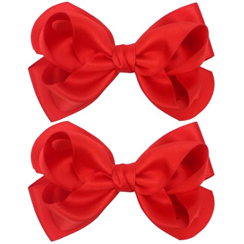 Zolyco 5.5 Inch Large Hair Bow Clips with Thick Ribbon - Red Set of 2