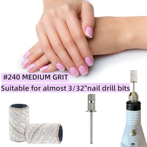 Nail Drill Sanding Bands 240 Grit White with Mandrel Bit 100 Pcs
