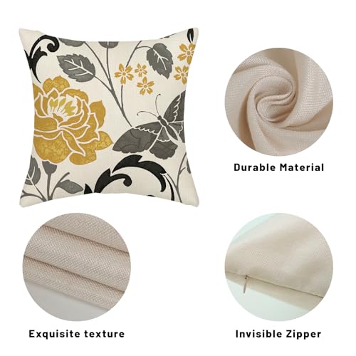 Mustard Yellow Vintage Floral Throw Pillow Covers 22x22" - 2 Pcs